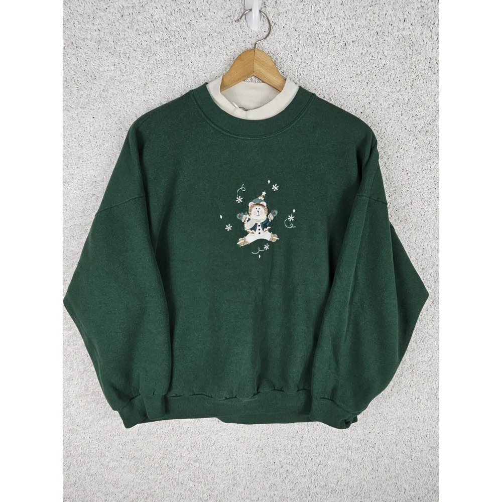 Vintage 90s Coolwater Creations Teddy Bear Sweatshirt Women XL Hearts Snow Baggy
